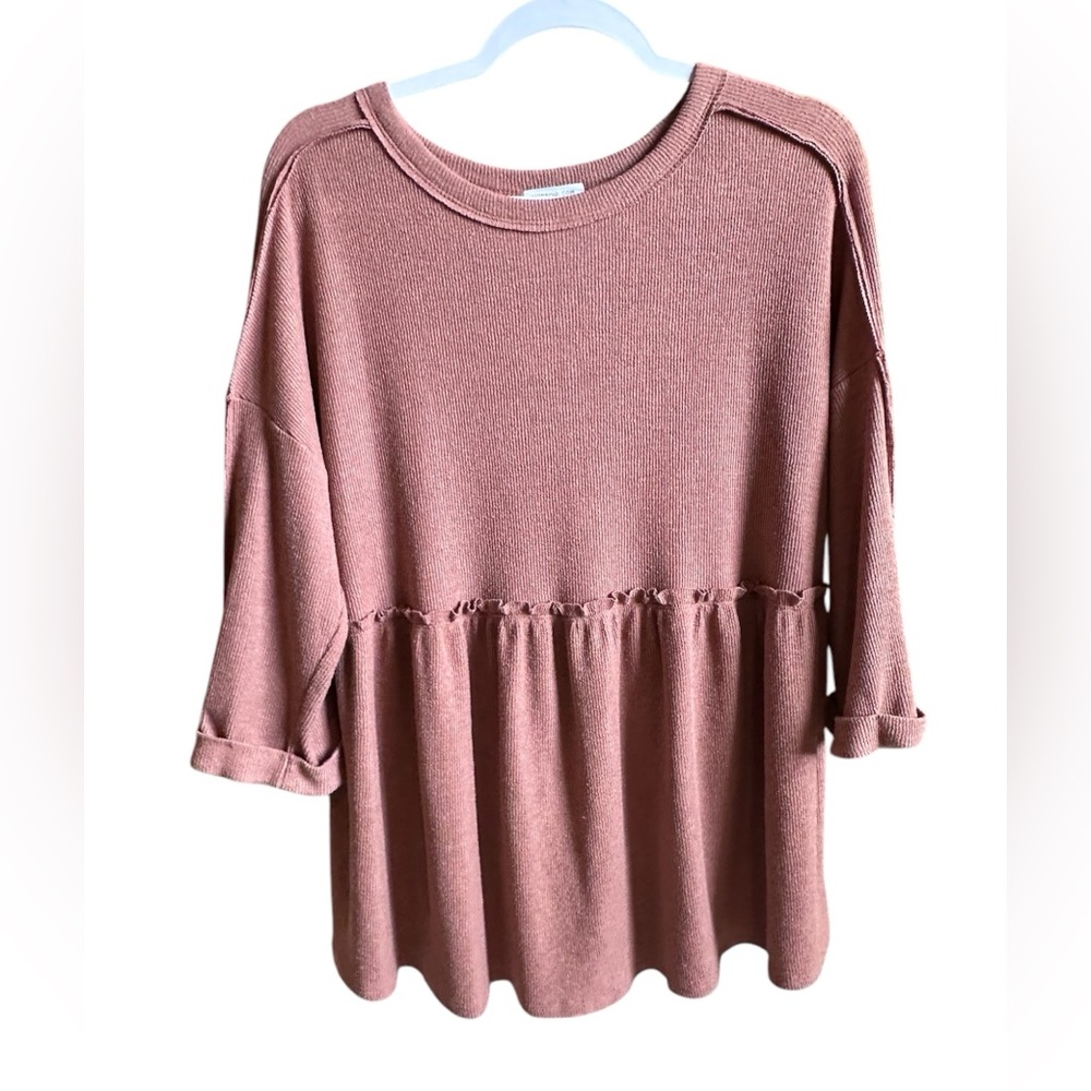 Chic Soul Ribbed Tan Peplum Short Sleeve Blouse Women’s 3x